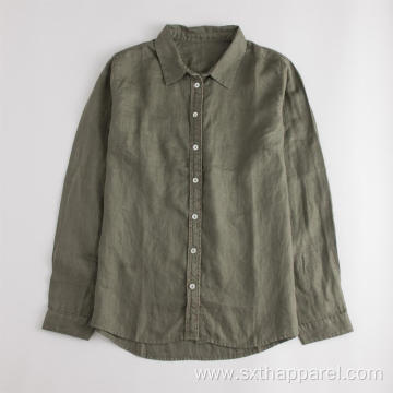 Eco-friendly Women's Long Sleeve Casual Linen Shirt Blouse